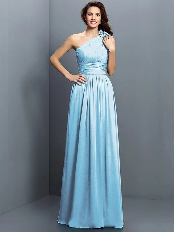 Charming One Shoulder Pleats Sleeveless Long Chiffon Bridesmaid Dresses - Image 17