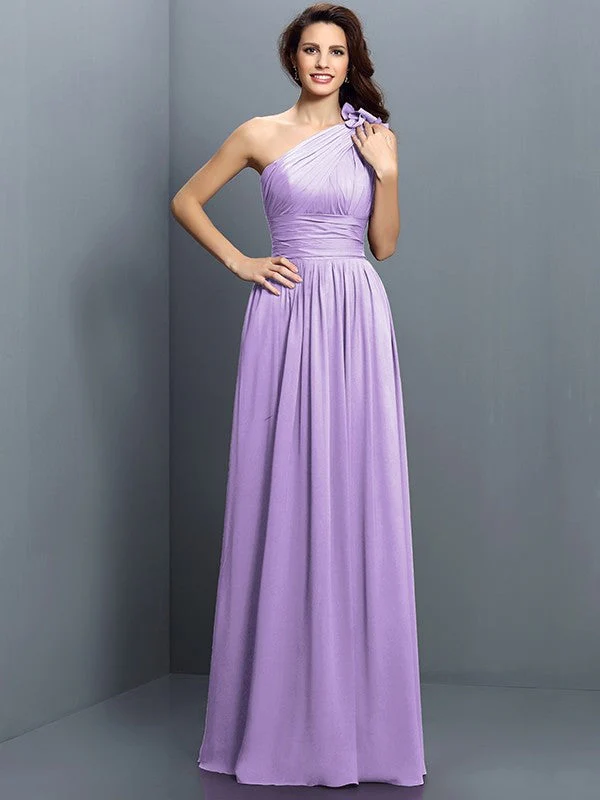 Charming One Shoulder Pleats Sleeveless Long Chiffon Bridesmaid Dresses - Image 18