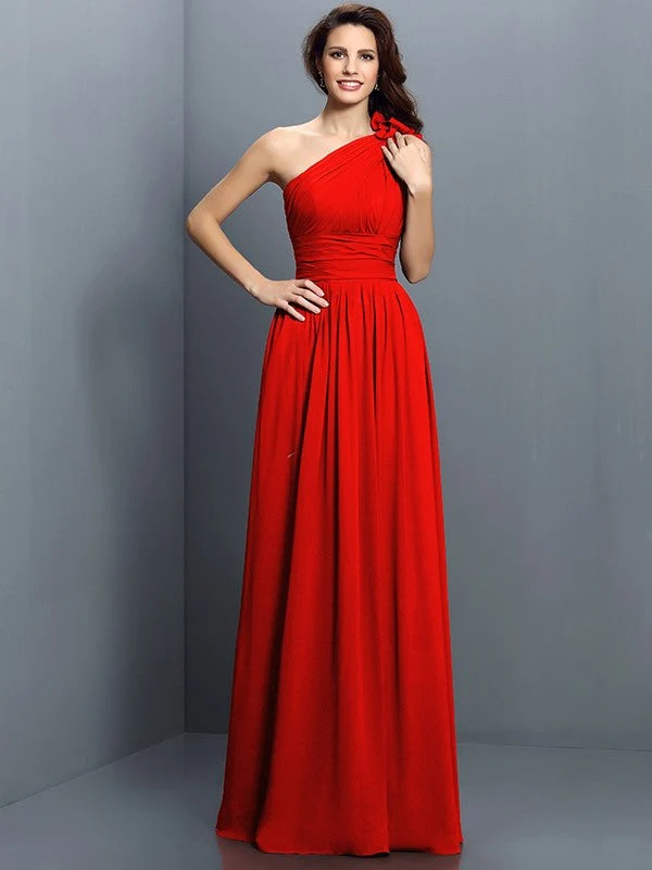 Charming One Shoulder Pleats Sleeveless Long Chiffon Bridesmaid Dresses - Image 22