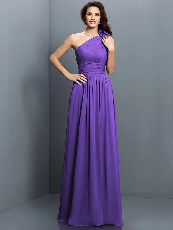 Charming One Shoulder Pleats Sleeveless Long Chiffon Bridesmaid Dresses - Image 23