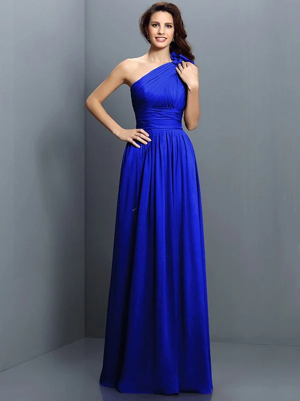 Charming One Shoulder Pleats Sleeveless Long Chiffon Bridesmaid Dresses - Image 24