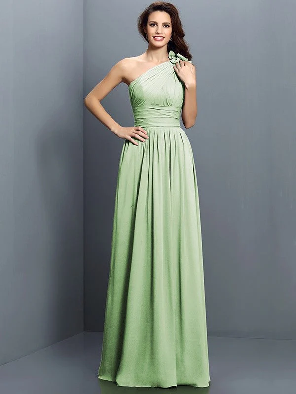 Charming One Shoulder Pleats Sleeveless Long Chiffon Bridesmaid Dresses - Image 25