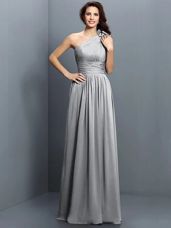 Charming One Shoulder Pleats Sleeveless Long Chiffon Bridesmaid Dresses - Image 26