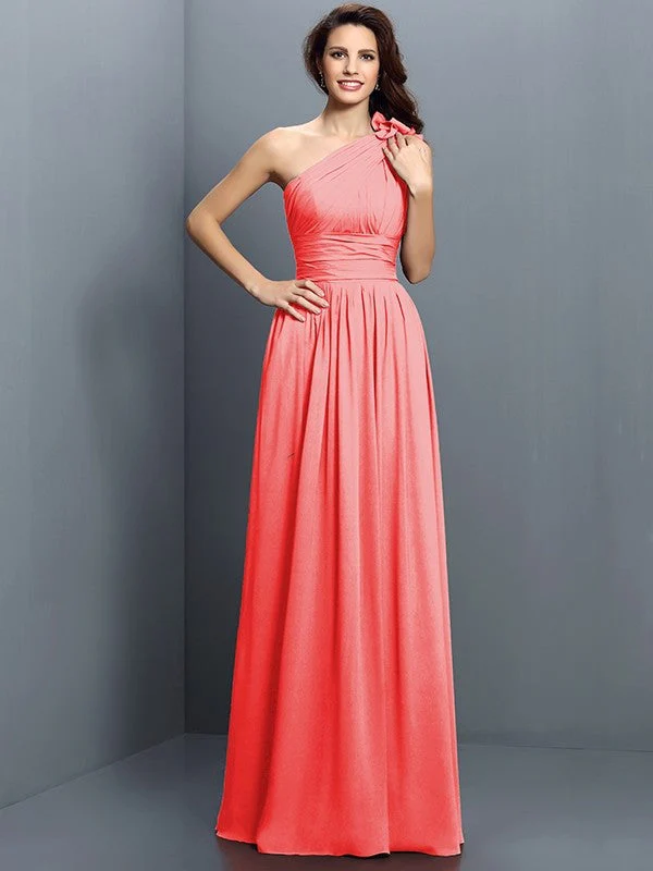 Charming One Shoulder Pleats Sleeveless Long Chiffon Bridesmaid Dresses - Image 27