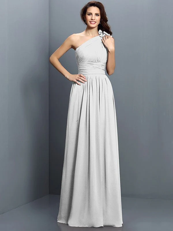Charming One Shoulder Pleats Sleeveless Long Chiffon Bridesmaid Dresses - Image 28