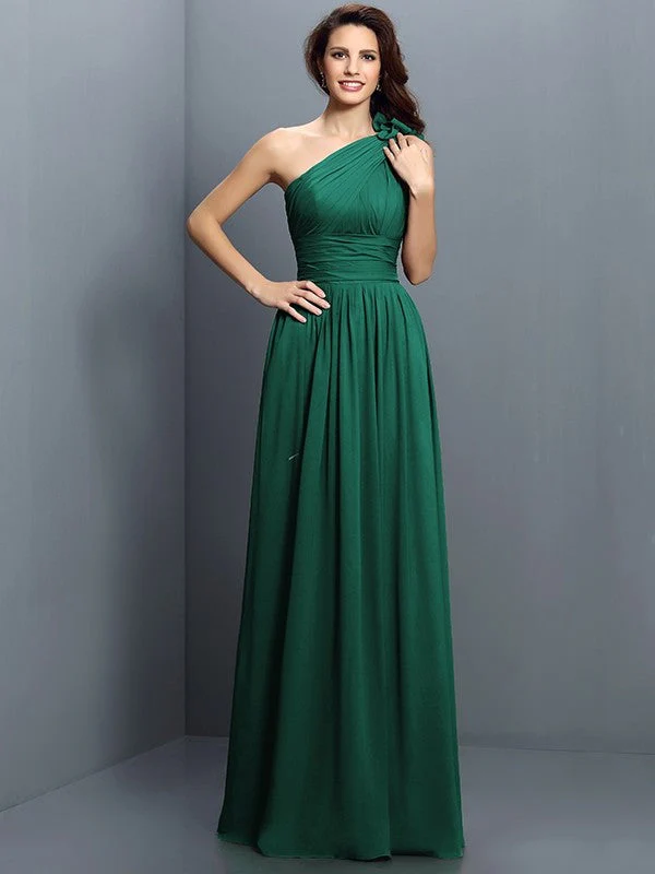 Charming One Shoulder Pleats Sleeveless Long Chiffon Bridesmaid Dresses - Image 29