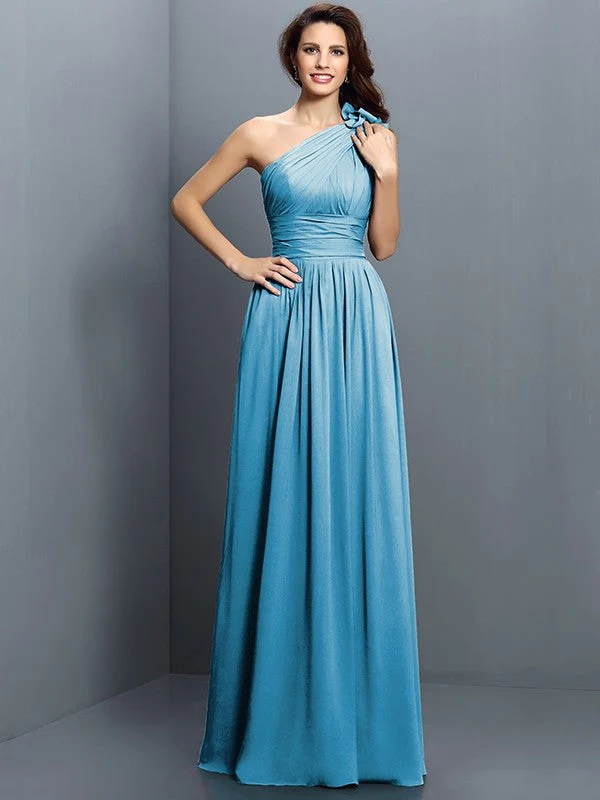 Charming One Shoulder Pleats Sleeveless Long Chiffon Bridesmaid Dresses - Image 3