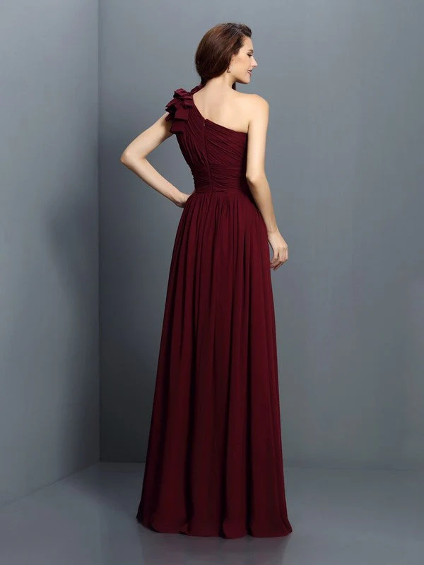 Charming One Shoulder Pleats Sleeveless Long Chiffon Bridesmaid Dresses - Image 30