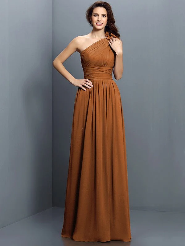 Charming One Shoulder Pleats Sleeveless Long Chiffon Bridesmaid Dresses - Image 4