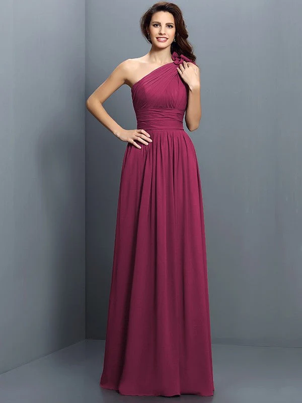 Charming One Shoulder Pleats Sleeveless Long Chiffon Bridesmaid Dresses - Image 5