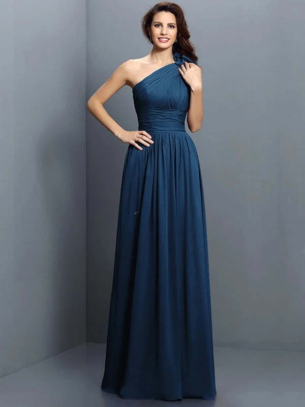 Charming One Shoulder Pleats Sleeveless Long Chiffon Bridesmaid Dresses - Image 9