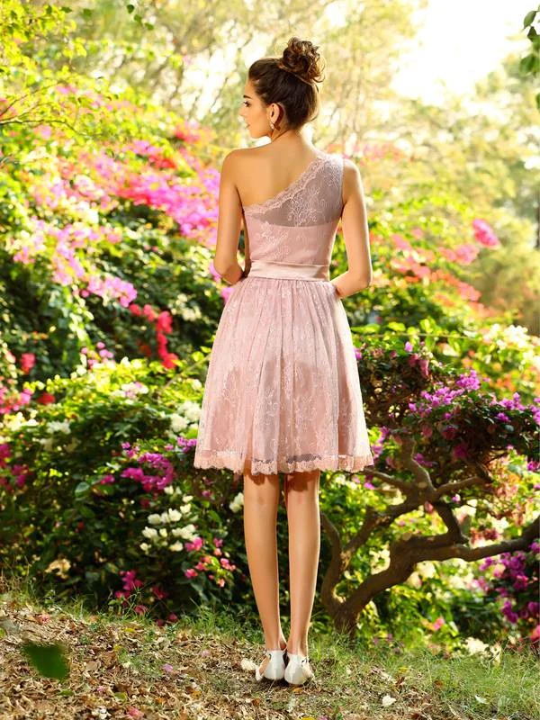 Charming One Shoulder Pleats Sleeveless Short Bridesmaid Dresses - Image 2