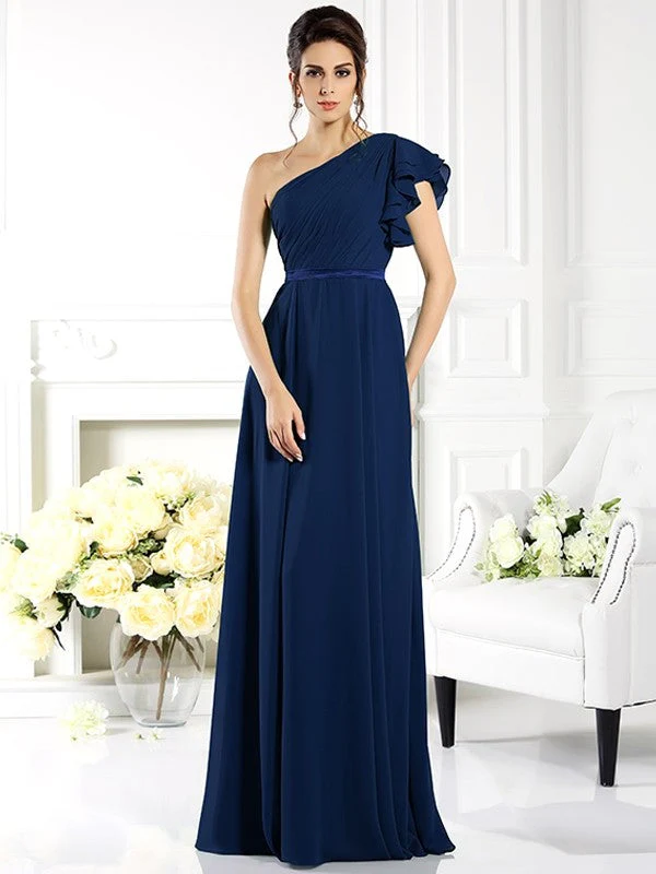 Charming One Shoulder Ruffles Sleeveless Long Chiffon Bridesmaid Dresses - Image 10