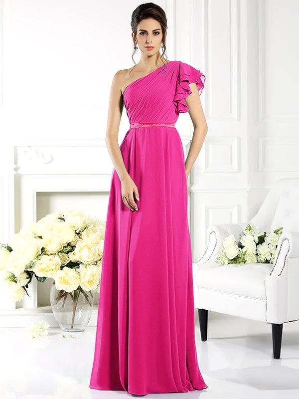 Charming One Shoulder Ruffles Sleeveless Long Chiffon Bridesmaid Dresses - Image 11