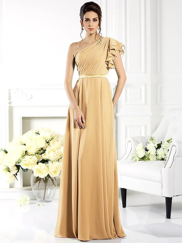 Charming One Shoulder Ruffles Sleeveless Long Chiffon Bridesmaid Dresses - Image 12