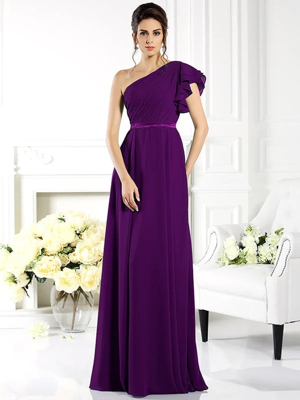 Charming One Shoulder Ruffles Sleeveless Long Chiffon Bridesmaid Dresses - Image 13