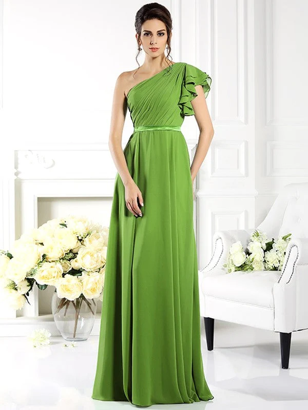 Charming One Shoulder Ruffles Sleeveless Long Chiffon Bridesmaid Dresses - Image 14