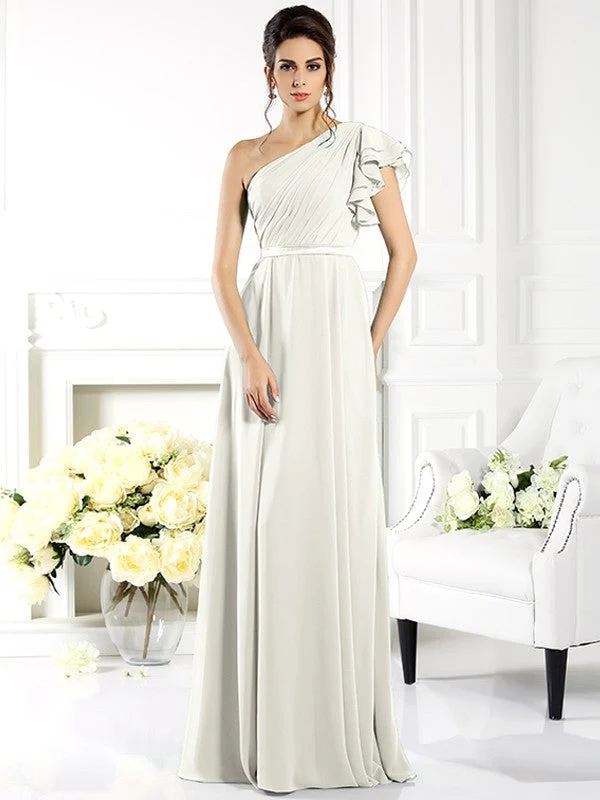 Charming One Shoulder Ruffles Sleeveless Long Chiffon Bridesmaid Dresses - Image 16