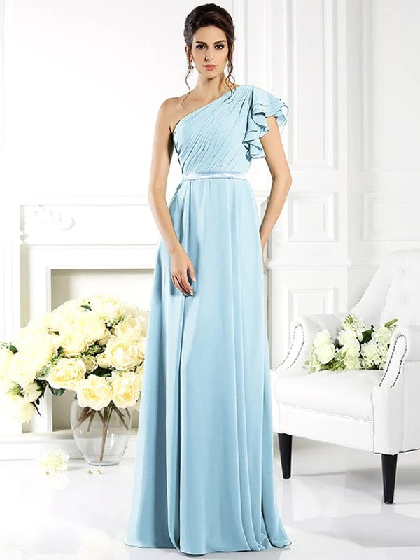 Charming One Shoulder Ruffles Sleeveless Long Chiffon Bridesmaid Dresses - Image 18