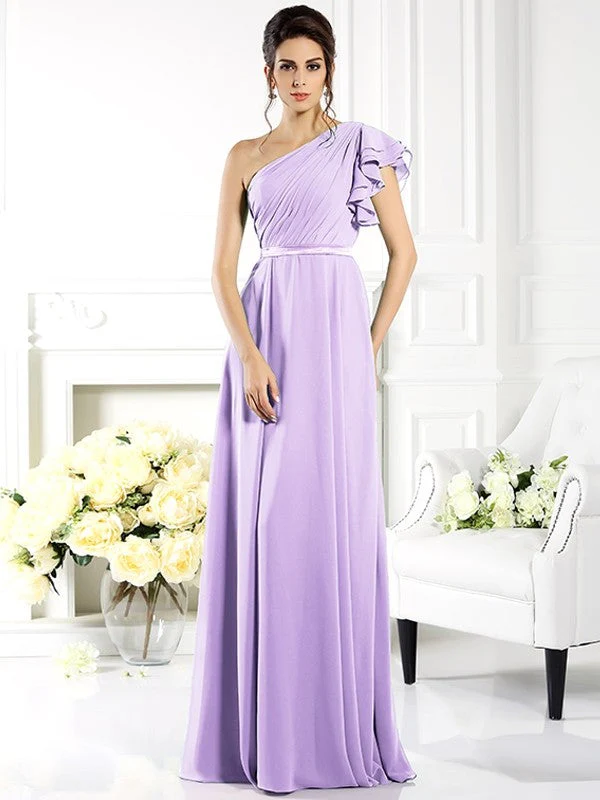 Charming One Shoulder Ruffles Sleeveless Long Chiffon Bridesmaid Dresses - Image 19