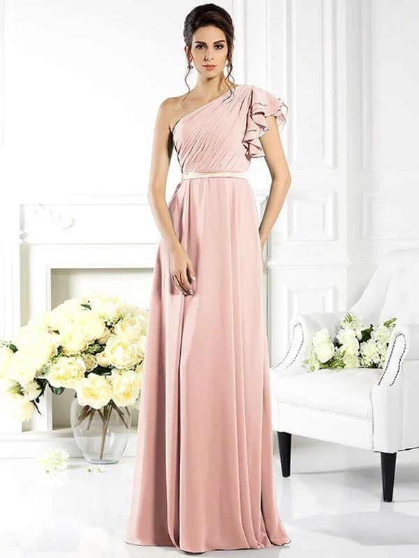Charming One Shoulder Ruffles Sleeveless Long Chiffon Bridesmaid Dresses - Image 21
