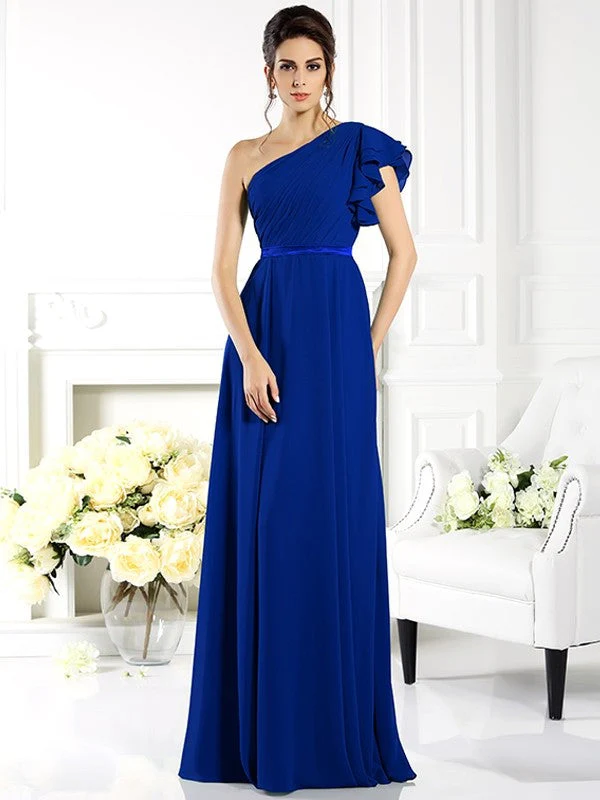 Charming One Shoulder Ruffles Sleeveless Long Chiffon Bridesmaid Dresses - Image 25