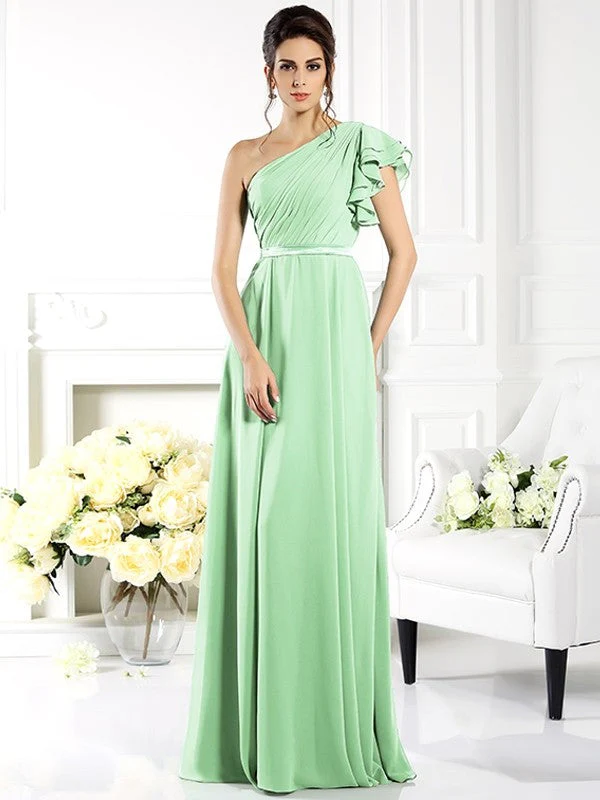Charming One Shoulder Ruffles Sleeveless Long Chiffon Bridesmaid Dresses - Image 26