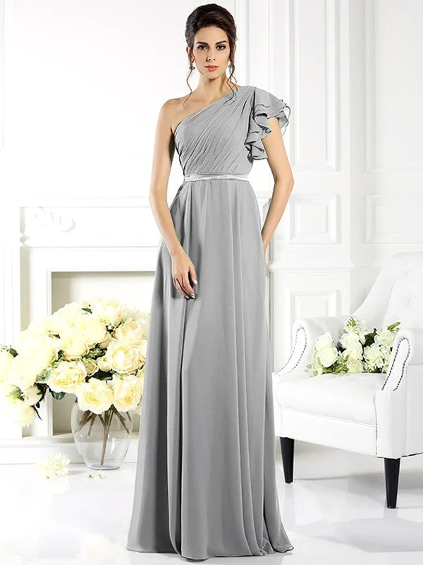 Charming One Shoulder Ruffles Sleeveless Long Chiffon Bridesmaid Dresses - Image 27