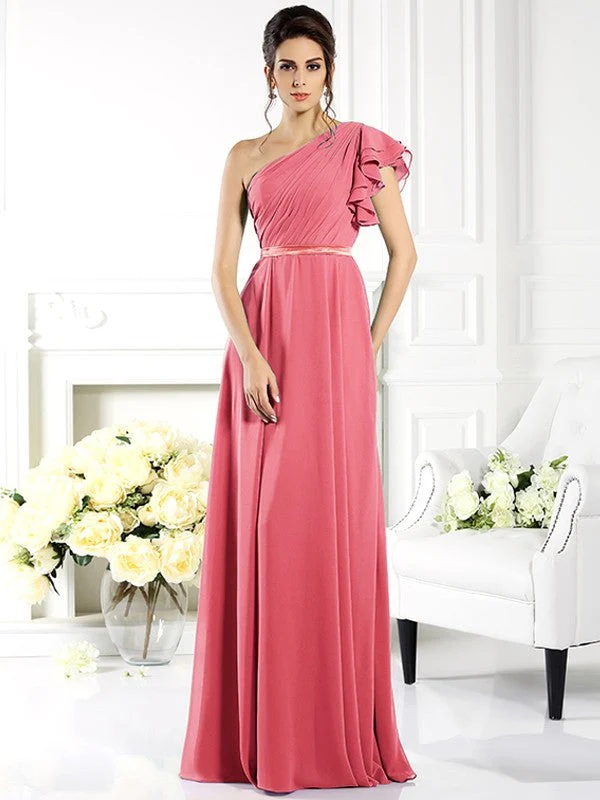 Charming One Shoulder Ruffles Sleeveless Long Chiffon Bridesmaid Dresses - Image 28
