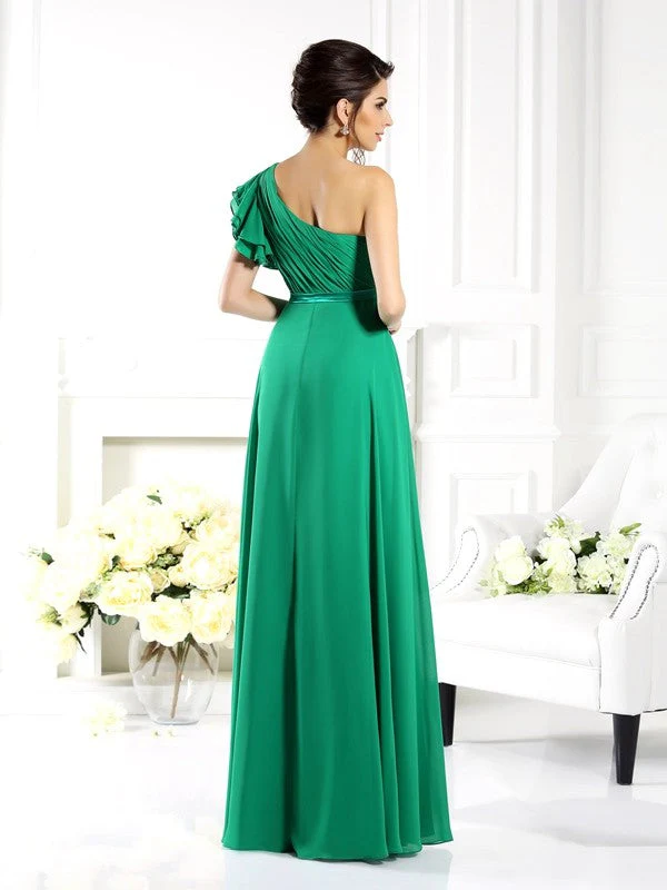 Charming One Shoulder Ruffles Sleeveless Long Chiffon Bridesmaid Dresses - Image 30