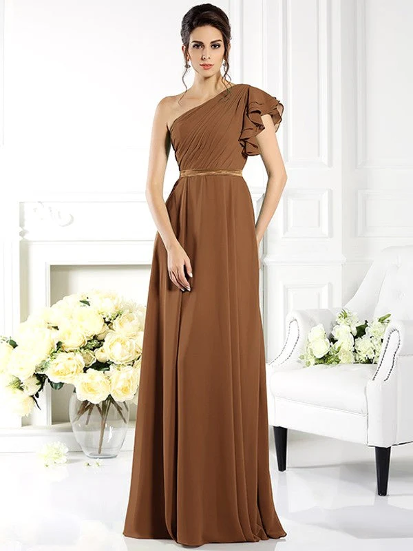 Charming One Shoulder Ruffles Sleeveless Long Chiffon Bridesmaid Dresses - Image 4