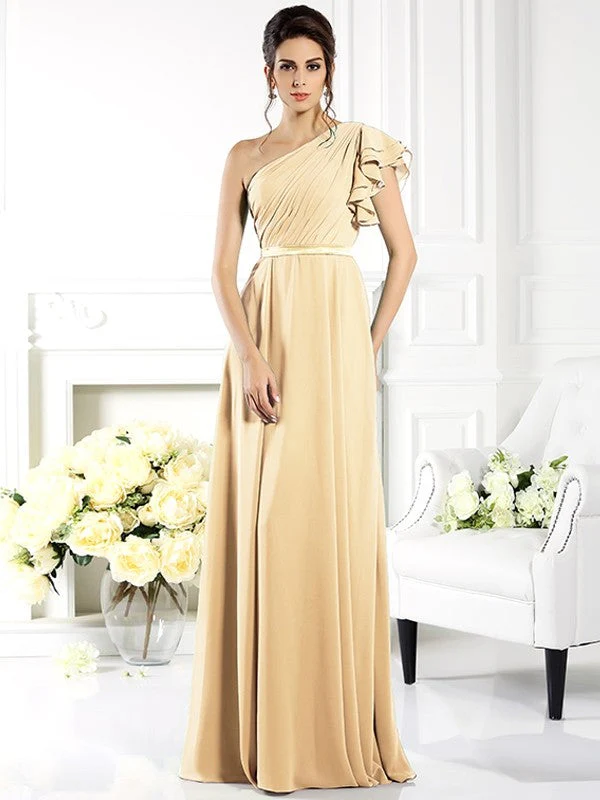 Charming One Shoulder Ruffles Sleeveless Long Chiffon Bridesmaid Dresses - Image 6