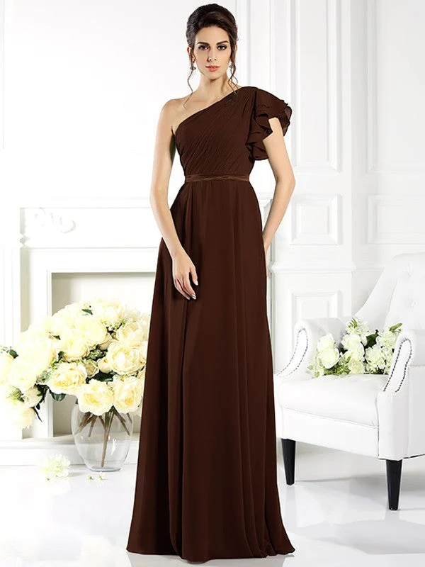 Charming One Shoulder Ruffles Sleeveless Long Chiffon Bridesmaid Dresses - Image 7