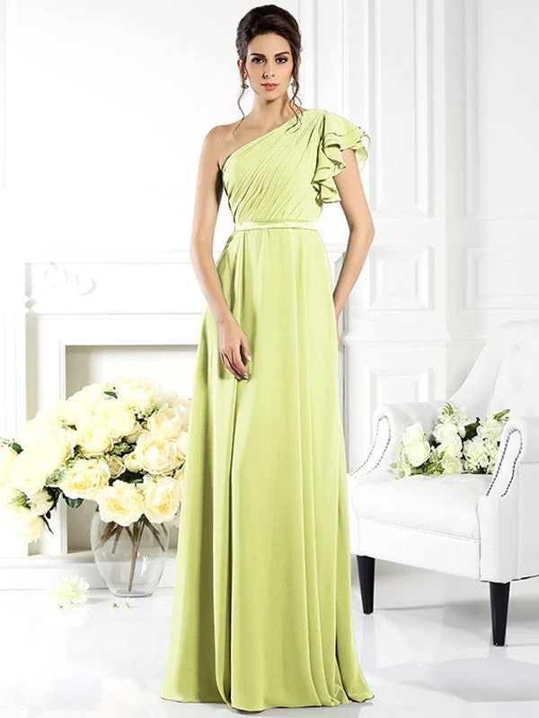 Charming One Shoulder Ruffles Sleeveless Long Chiffon Bridesmaid Dresses - Image 8