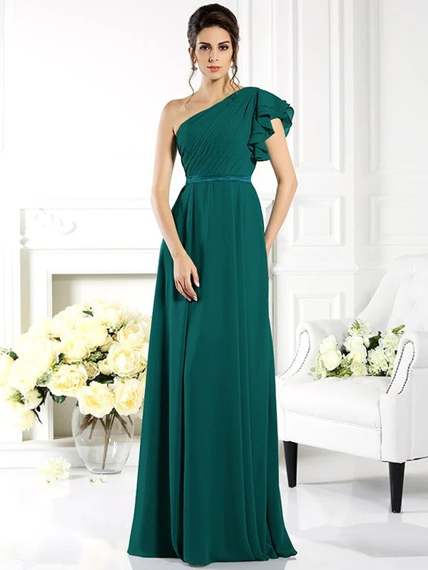 Charming One Shoulder Ruffles Sleeveless Long Chiffon Bridesmaid Dresses - Image 9