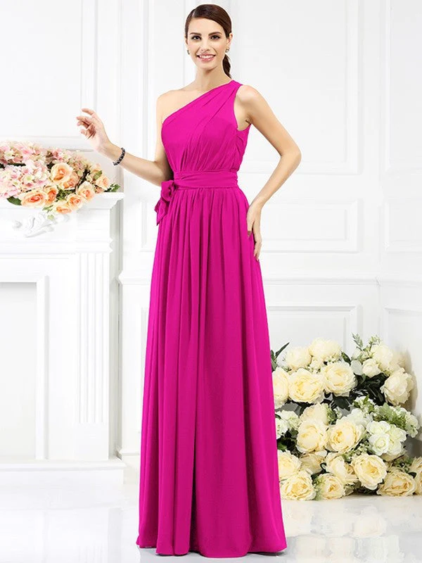 Charming One Shoulder Sash/Ribbon/Belt Sleeveless Long Chiffon Bridesmaid Dresses - Image 10