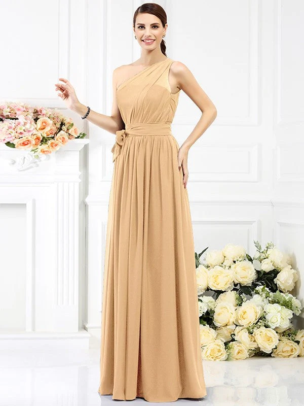 Charming One Shoulder Sash/Ribbon/Belt Sleeveless Long Chiffon Bridesmaid Dresses - Image 11