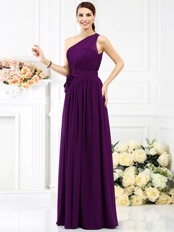 Charming One Shoulder Sash/Ribbon/Belt Sleeveless Long Chiffon Bridesmaid Dresses - Image 12