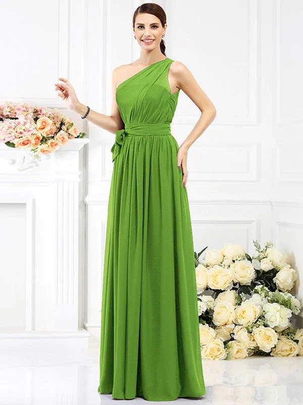 Charming One Shoulder Sash/Ribbon/Belt Sleeveless Long Chiffon Bridesmaid Dresses - Image 13