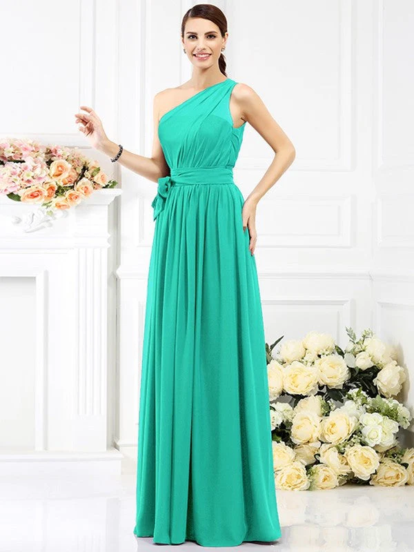 Charming One Shoulder Sash/Ribbon/Belt Sleeveless Long Chiffon Bridesmaid Dresses - Image 14