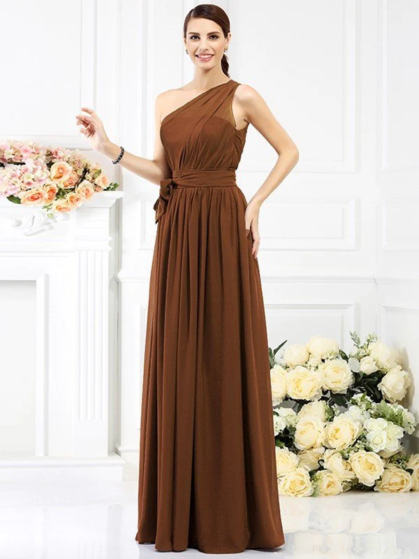 Charming One Shoulder Sash/Ribbon/Belt Sleeveless Long Chiffon Bridesmaid Dresses - Image 15