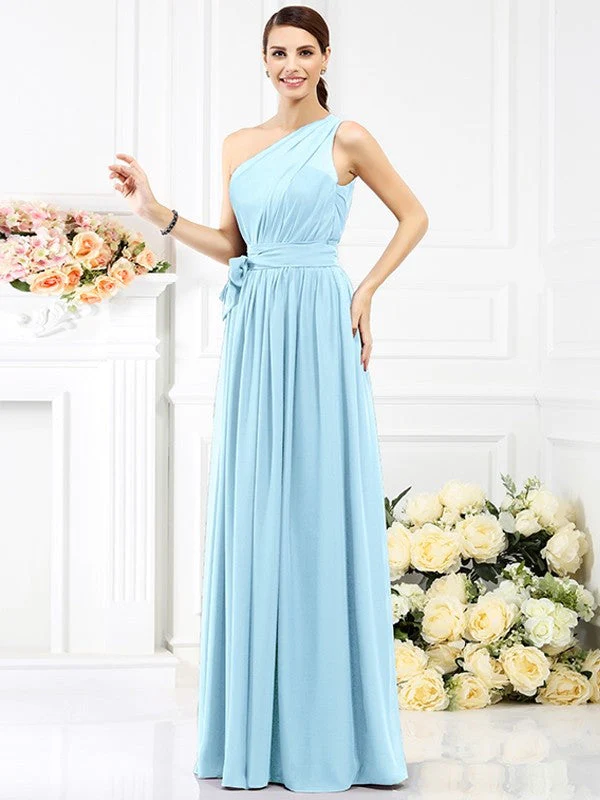 Charming One Shoulder Sash/Ribbon/Belt Sleeveless Long Chiffon Bridesmaid Dresses - Image 16