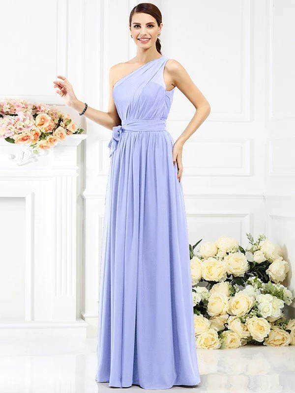 Charming One Shoulder Sash/Ribbon/Belt Sleeveless Long Chiffon Bridesmaid Dresses - Image 17