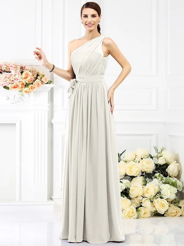 Charming One Shoulder Sash/Ribbon/Belt Sleeveless Long Chiffon Bridesmaid Dresses - Image 18