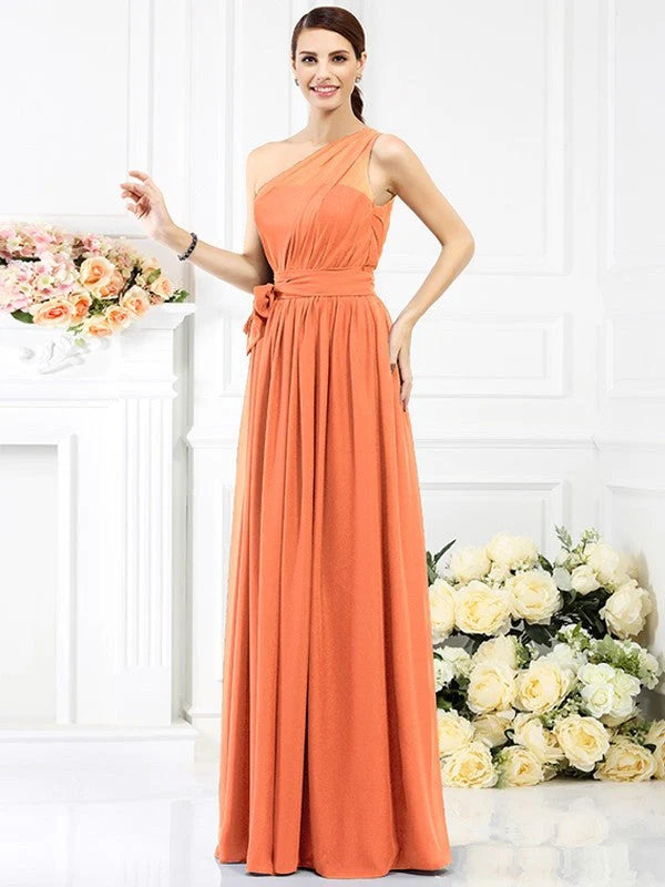 Charming One Shoulder Sash/Ribbon/Belt Sleeveless Long Chiffon Bridesmaid Dresses - Image 19