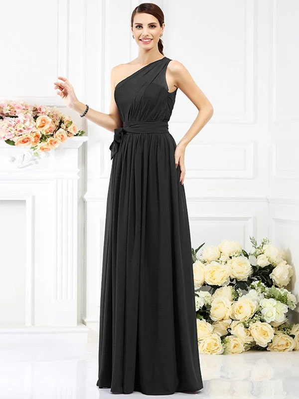 Charming One Shoulder Sash/Ribbon/Belt Sleeveless Long Chiffon Bridesmaid Dresses - Image 2