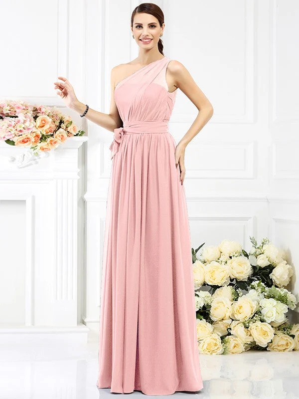 Charming One Shoulder Sash/Ribbon/Belt Sleeveless Long Chiffon Bridesmaid Dresses - Image 20