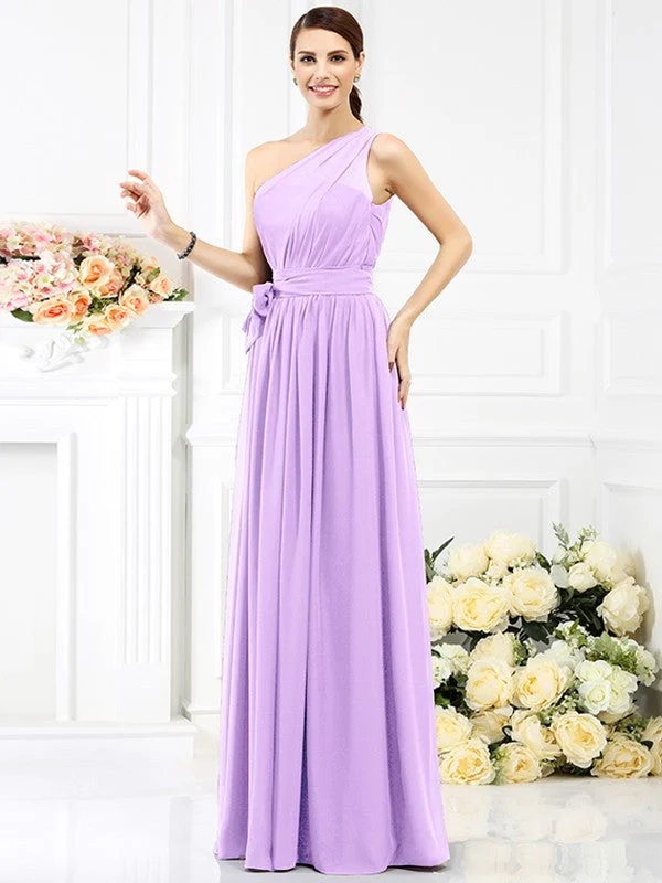 Charming One Shoulder Sash/Ribbon/Belt Sleeveless Long Chiffon Bridesmaid Dresses - Image 21