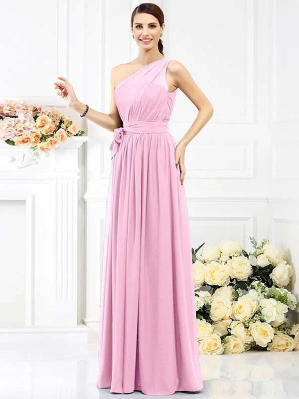 Charming One Shoulder Sash/Ribbon/Belt Sleeveless Long Chiffon Bridesmaid Dresses - Image 22