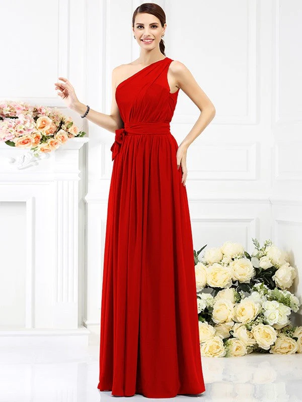 Charming One Shoulder Sash/Ribbon/Belt Sleeveless Long Chiffon Bridesmaid Dresses - Image 23